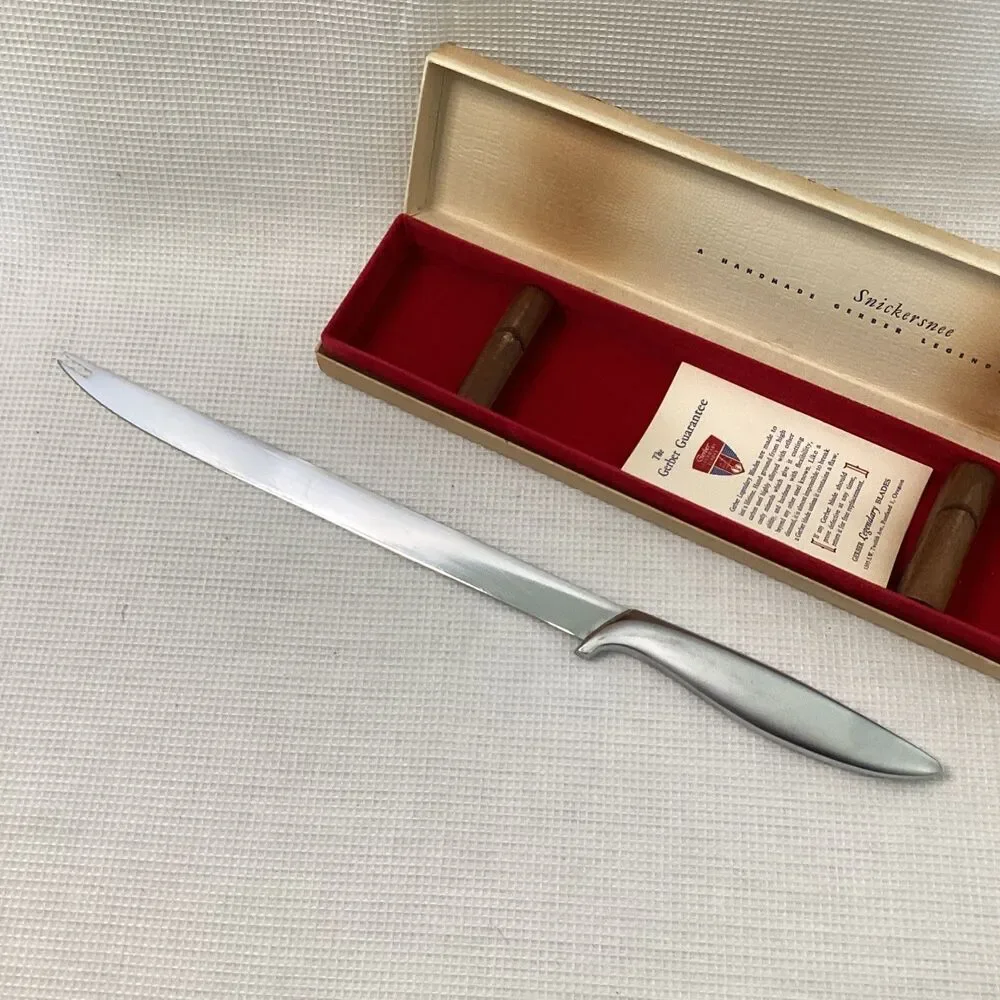 Vintage Gerber Legendary Blades Long Snickersnee Fork Tip Carving Knife with Box
